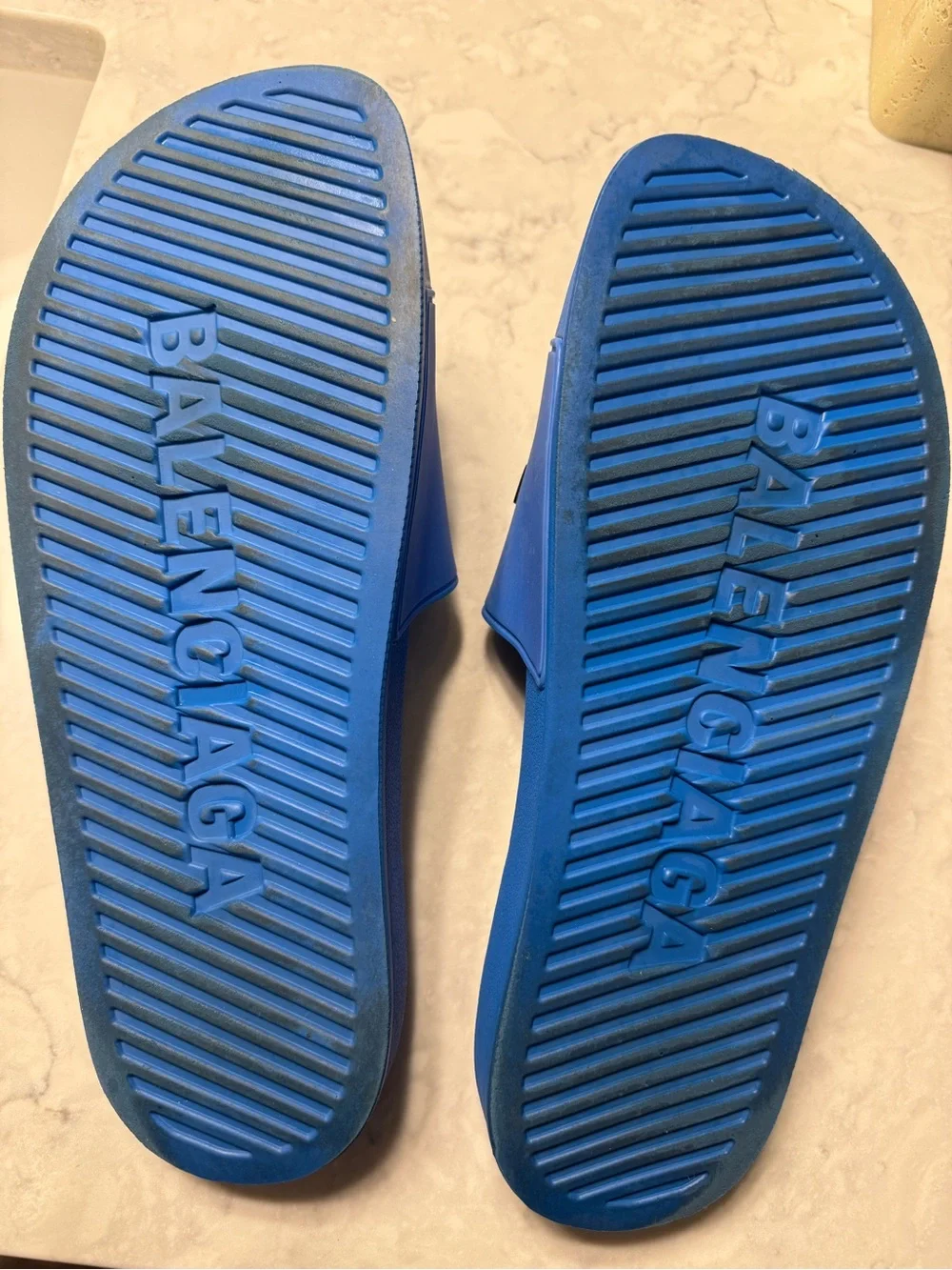 Balenciaga Mens Royal Blue Logo Slide Sandals